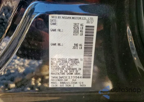 2018 Nissan Altima 2.5 from USA, damaged, VIN 1N4AL3AP2JC139044